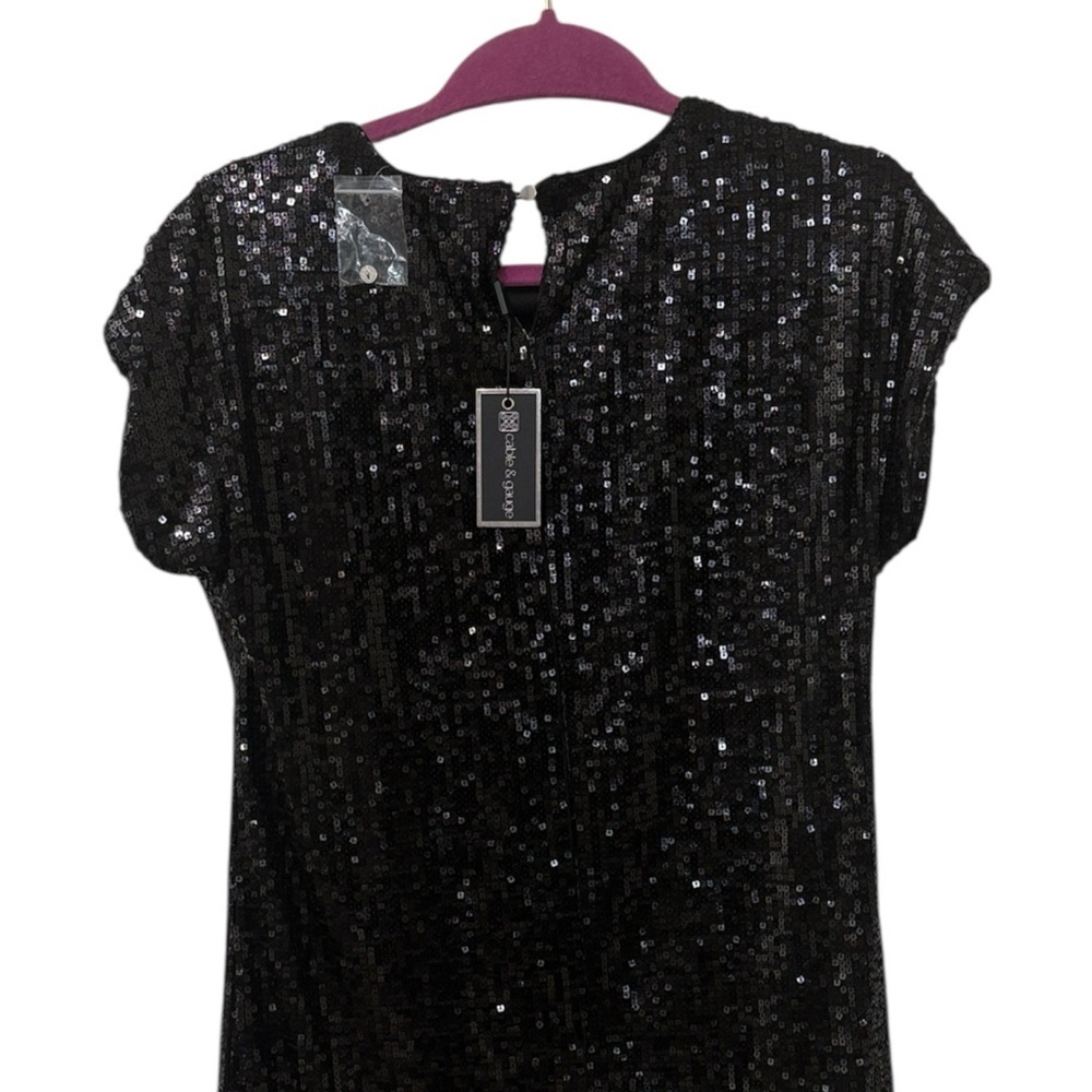 Cable & Gauge Black Sequin Short Sleeve Top - Picture 1 of 8